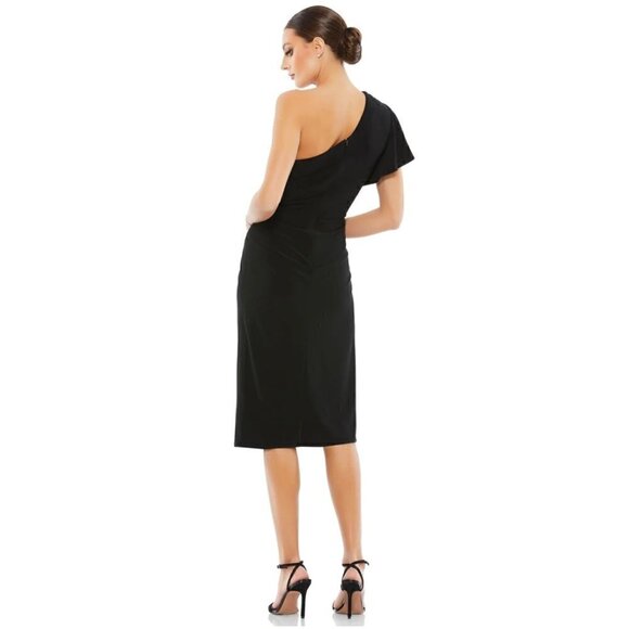 MAC DUGGAL One-Shoulder Jersey Midi Dress in Black Size US 4 NWT - Picture 2 of 10